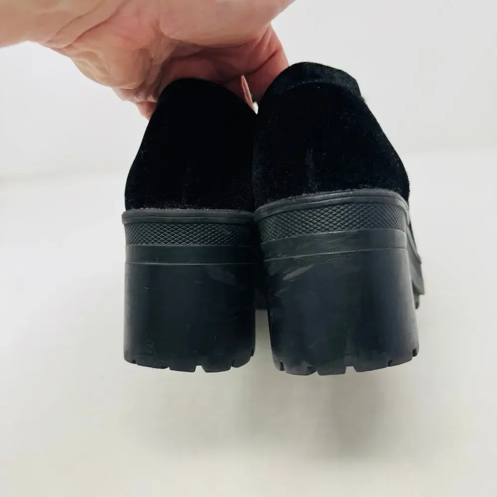 Urban Outfitters Black Velvet Lace-Up Chunky Platform Heels 90s Y2K Style Size 7